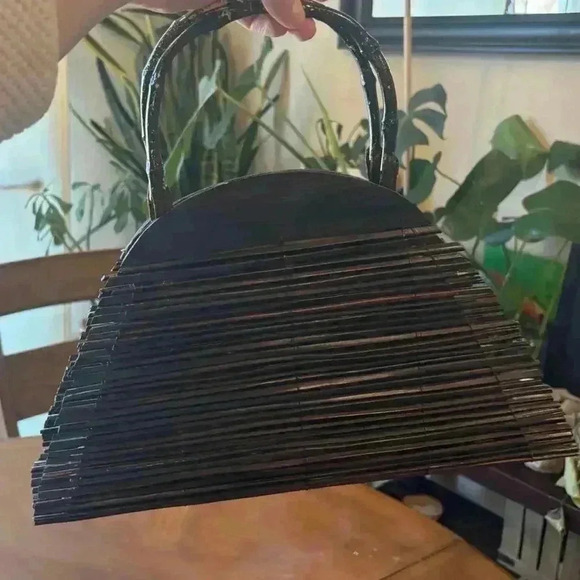 World market wooden purse with bamboo handles very boho artsy look - Picture 4 of 16